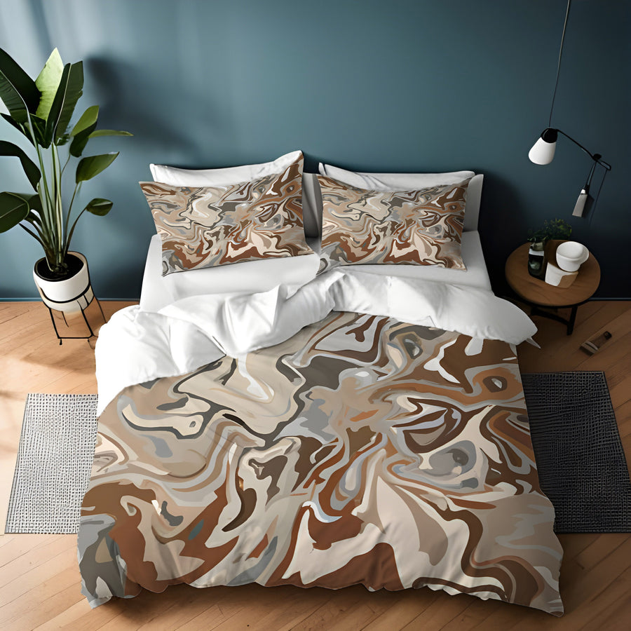 Brown Fluid Marble Swirl Pattern Duvet Cover