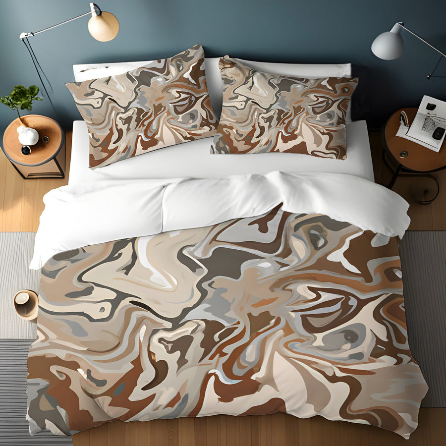 Brown Fluid Marble Swirl Pattern Duvet Cover