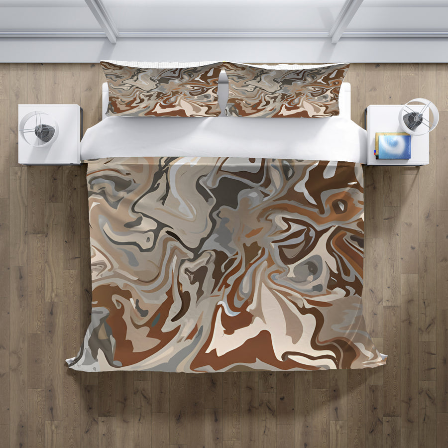 Brown Fluid Marble Swirl Pattern Duvet Cover