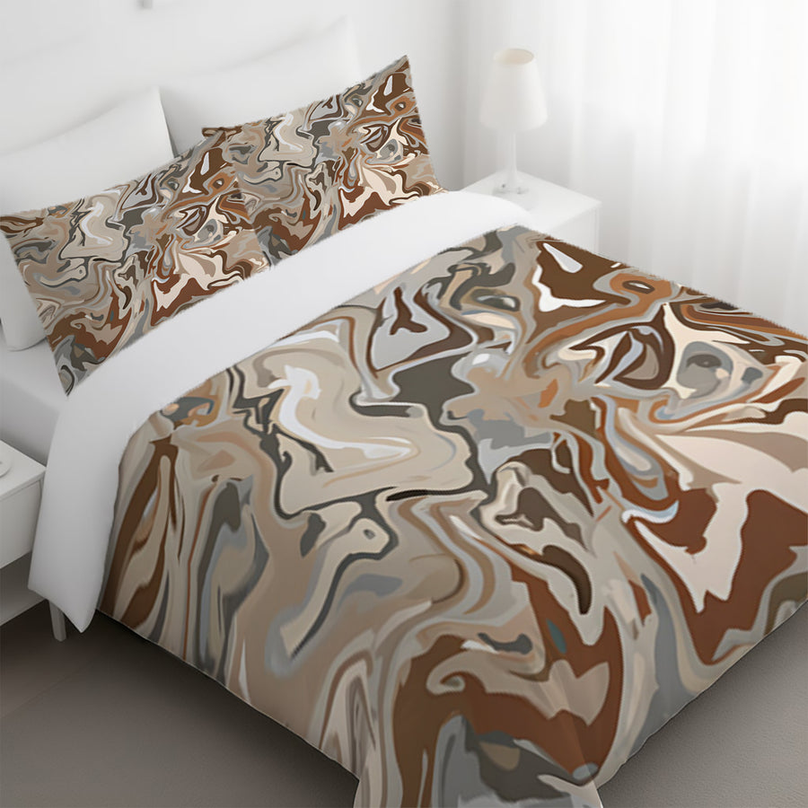 Brown Fluid Marble Swirl Pattern Duvet Cover
