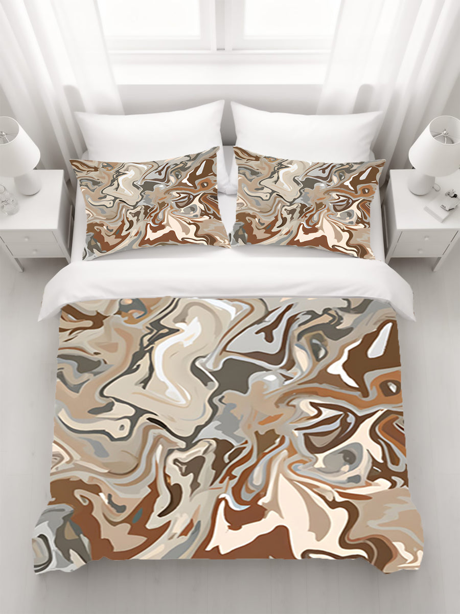 Brown Fluid Marble Swirl Pattern Duvet Cover