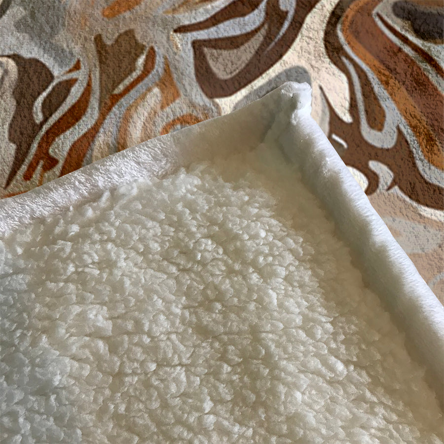 Brown Fluid Marble Swirl Pattern Fleece Sherpa Blanket