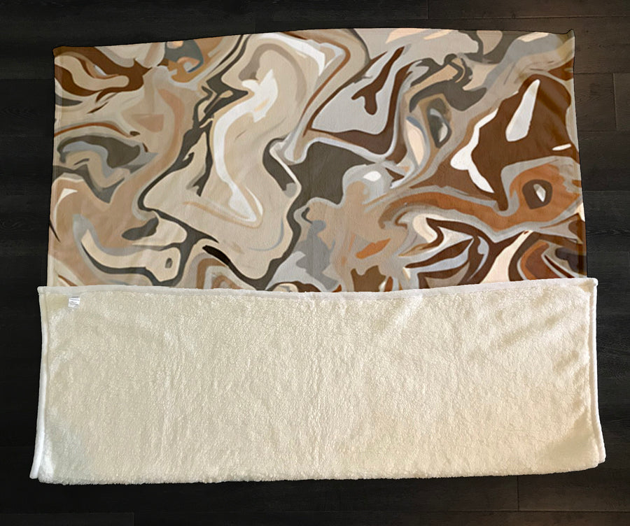 Brown Fluid Marble Swirl Pattern Fleece Sherpa Blanket