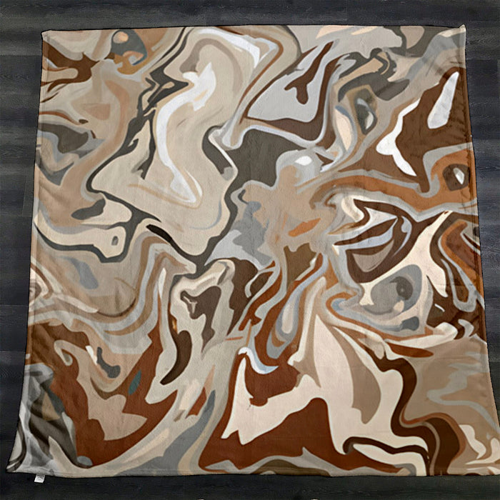 Brown Fluid Marble Swirl Pattern Fleece Sherpa Blanket