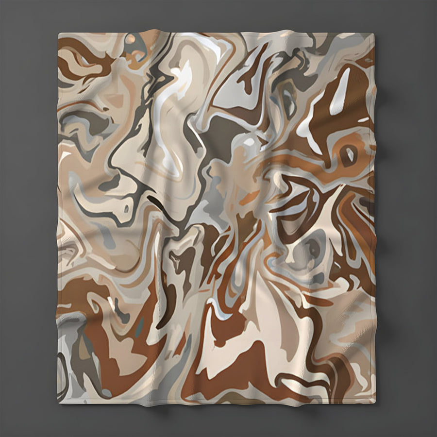 Brown Fluid Marble Swirl Pattern Fleece Sherpa Blanket