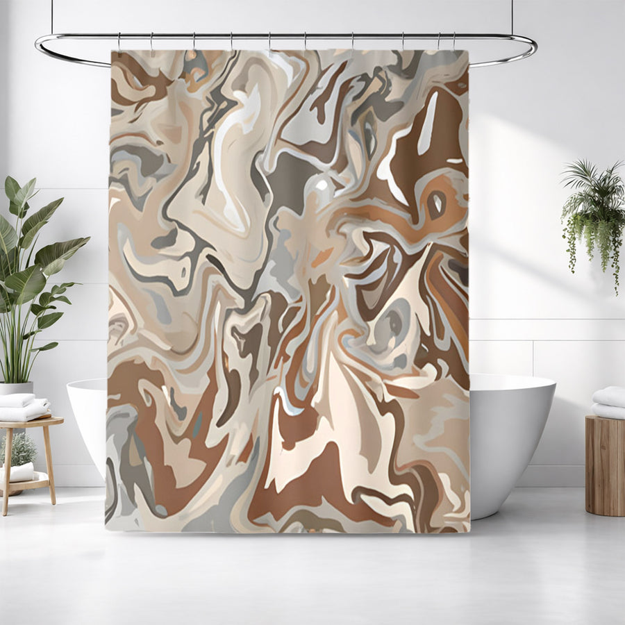 Brown Fluid Marble Swirl Pattern Shower Curtain