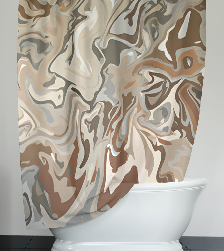 Brown Fluid Marble Swirl Pattern Shower Curtain
