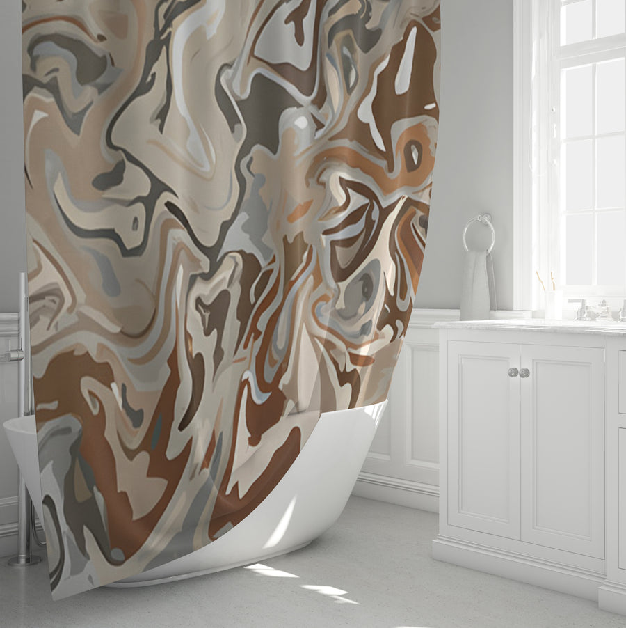 Brown Fluid Marble Swirl Pattern Shower Curtain