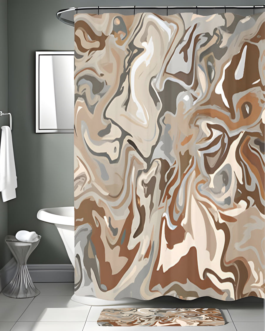Brown Fluid Marble Swirl Pattern Shower Curtain