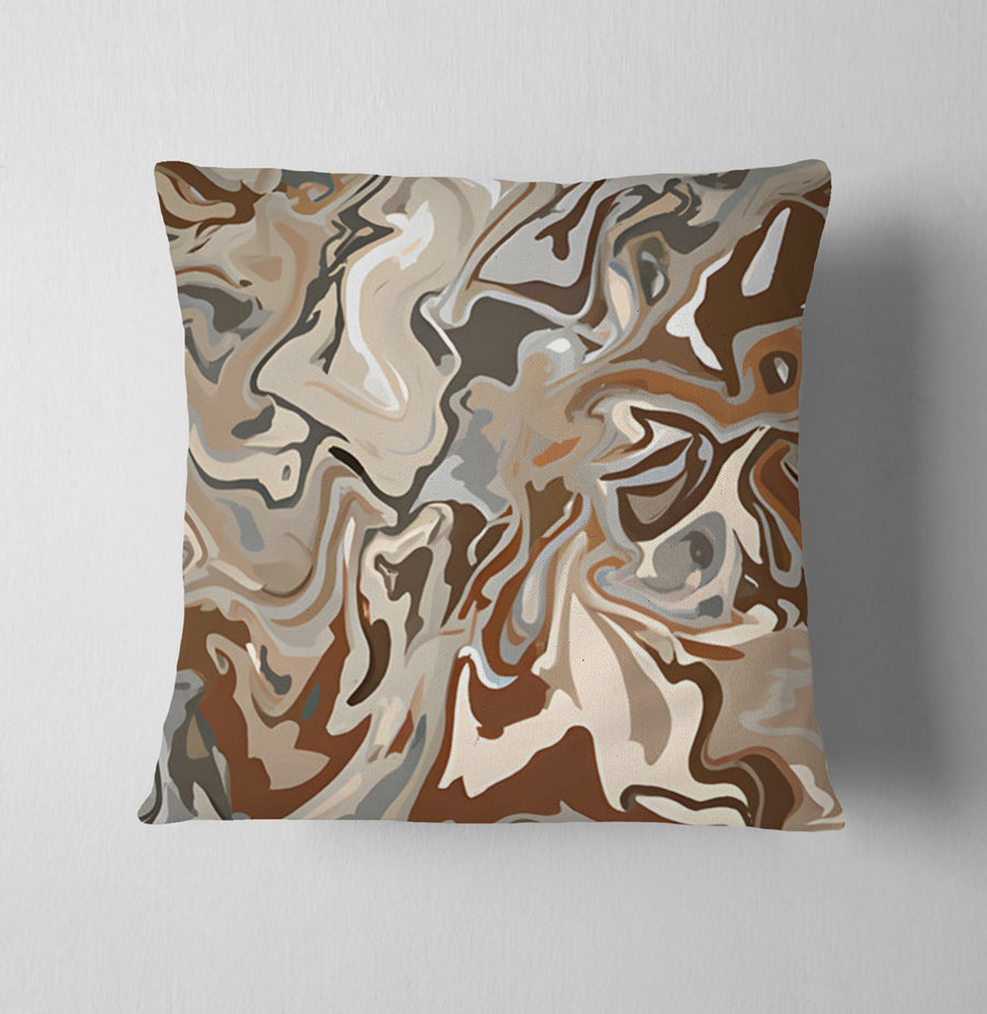 Brown Fluid Marble Swirl Pattern Throw Pillow Cover