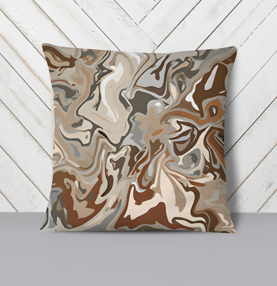 Brown Fluid Marble Swirl Pattern Throw Pillow Cover