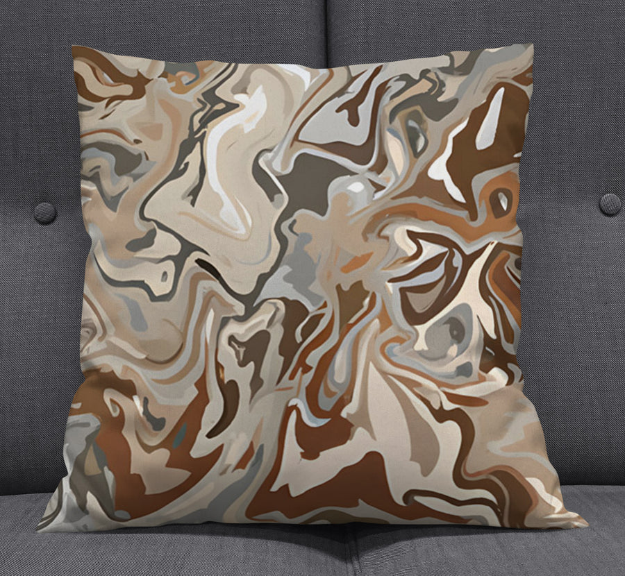 Brown Fluid Marble Swirl Pattern Throw Pillow Cover