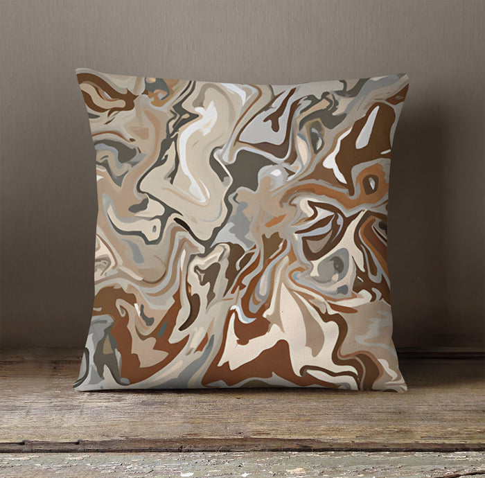 Brown Fluid Marble Swirl Pattern Throw Pillow Cover