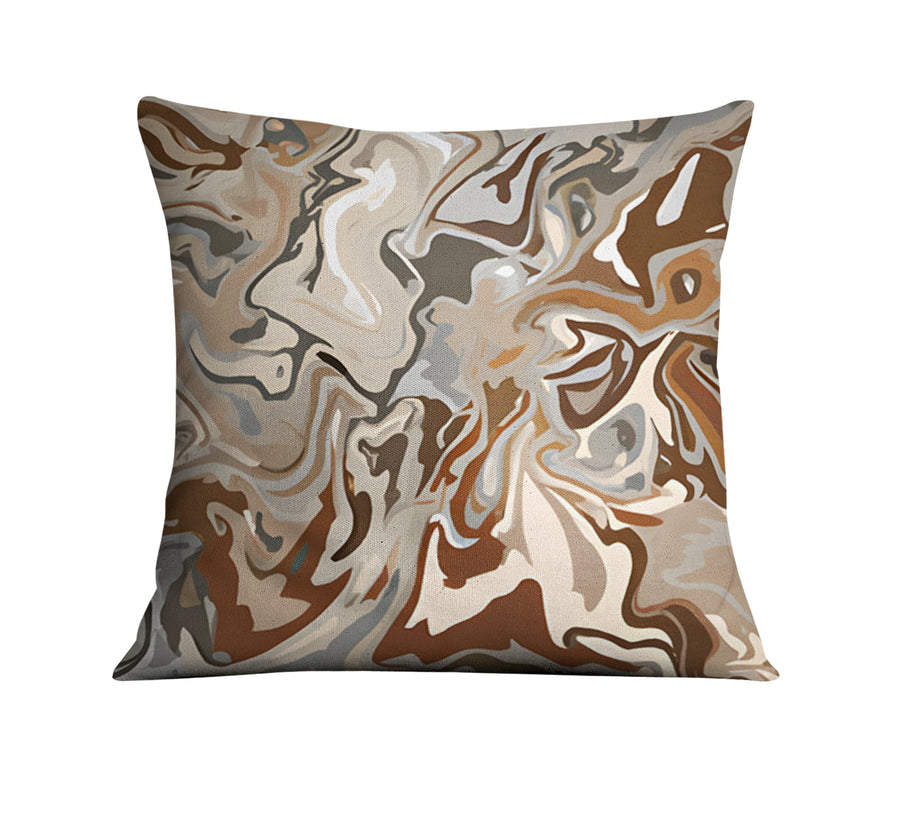 Brown Fluid Marble Swirl Pattern Throw Pillow Cover