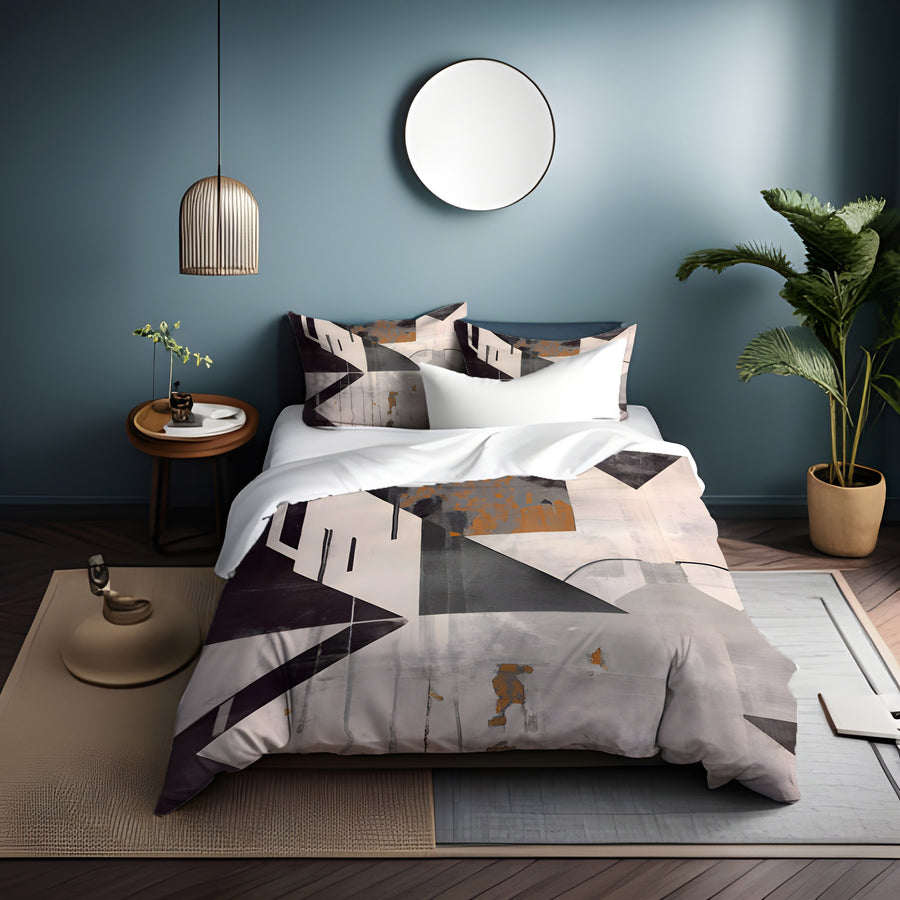 Gray Geometric Industrial Pattern Duvet Cover