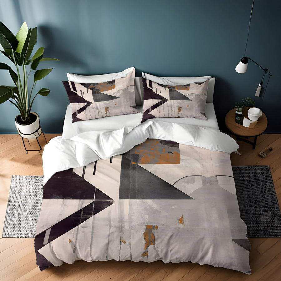 Gray Geometric Industrial Pattern Duvet Cover