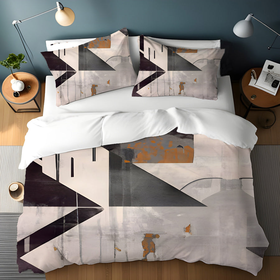 Gray Geometric Industrial Pattern Duvet Cover