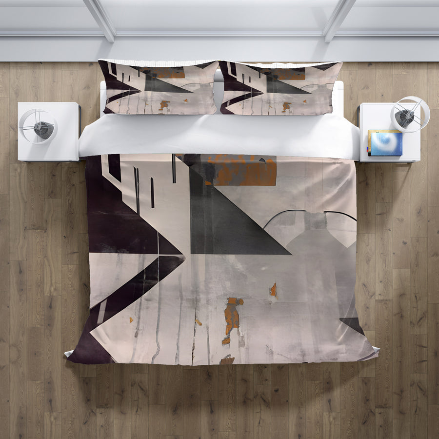 Gray Geometric Industrial Pattern Duvet Cover