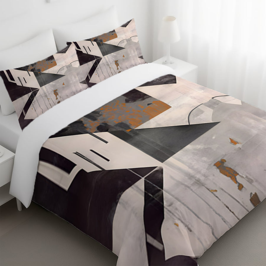 Gray Geometric Industrial Pattern Duvet Cover