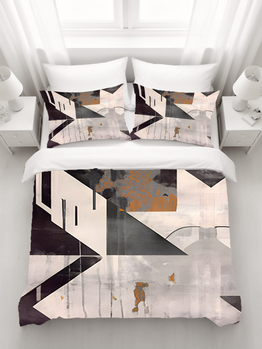 Gray Geometric Industrial Pattern Duvet Cover
