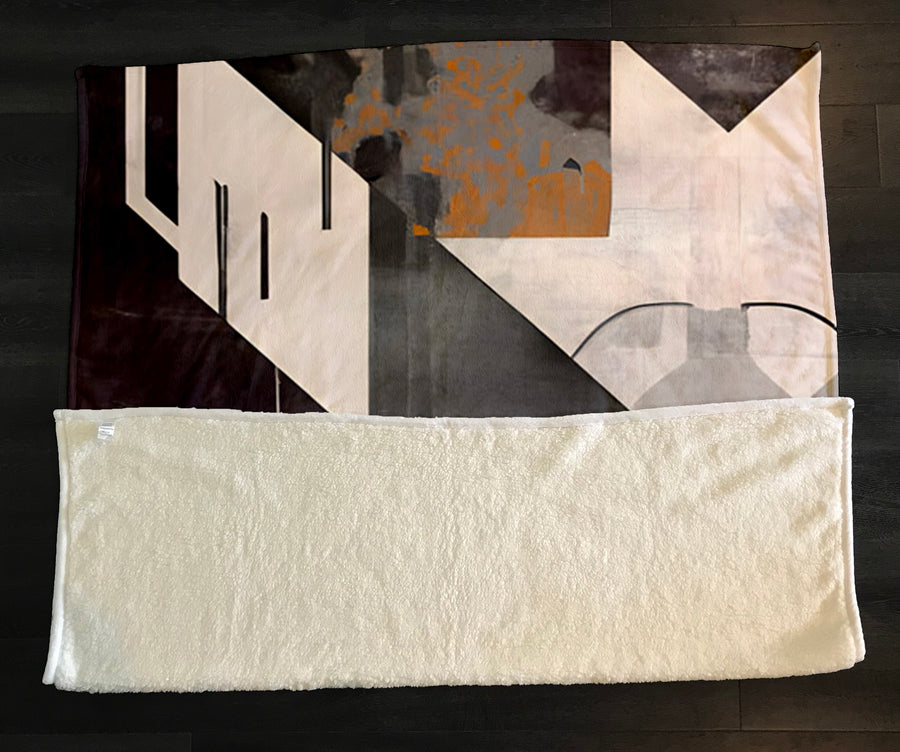Gray Geometric Industrial Pattern Fleece Sherpa Blanket