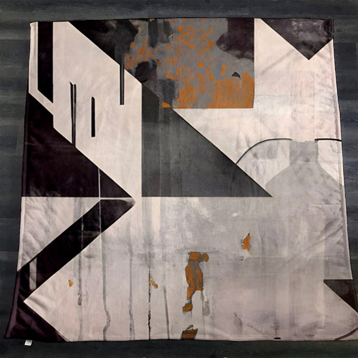 Gray Geometric Industrial Pattern Fleece Sherpa Blanket