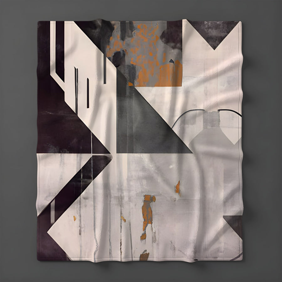 Gray Geometric Industrial Pattern Fleece Sherpa Blanket