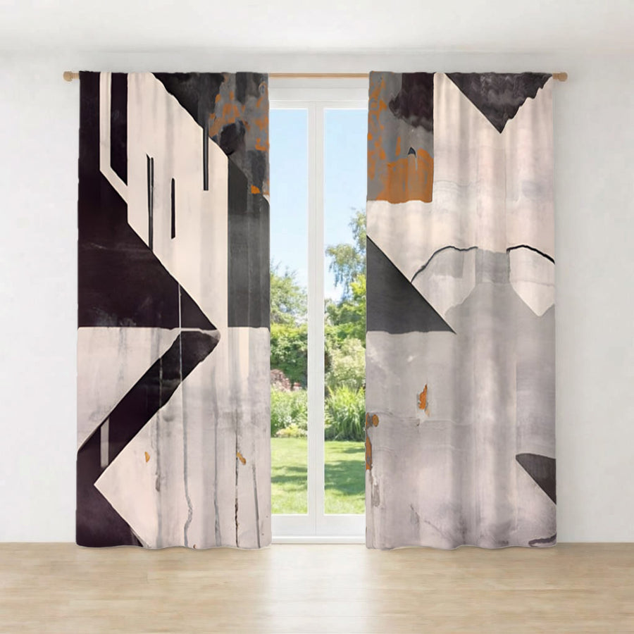 Gray Geometric Industrial Pattern Window Curtains