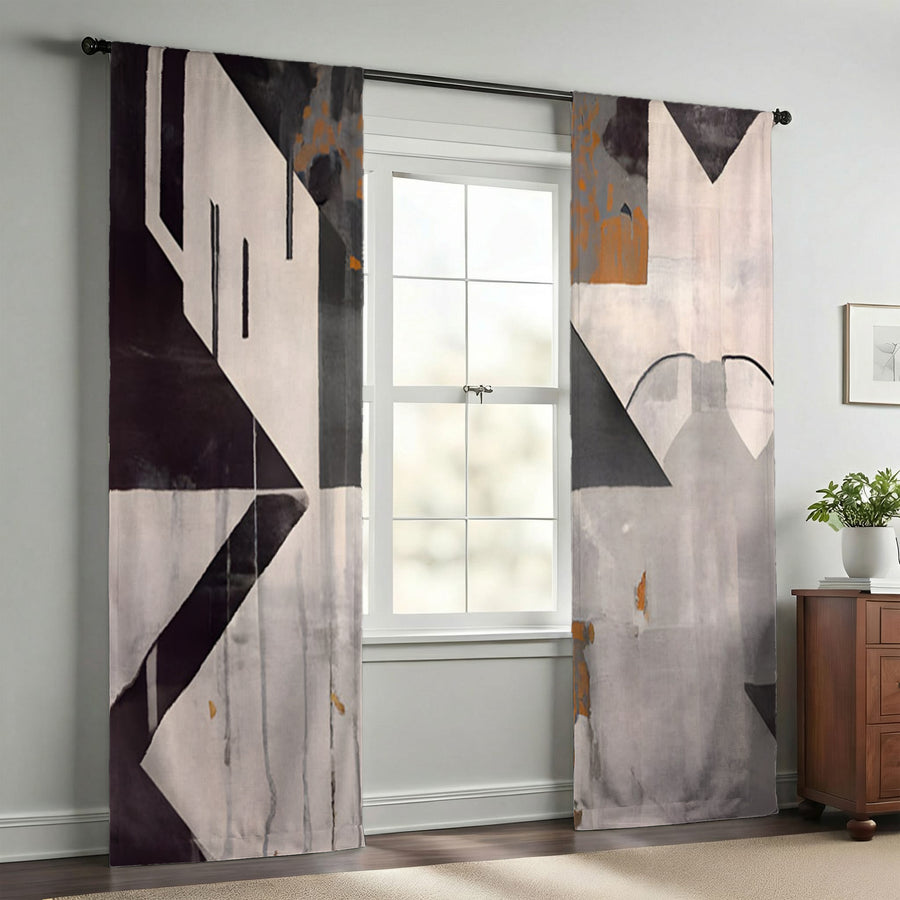 Gray Geometric Industrial Pattern Window Curtains