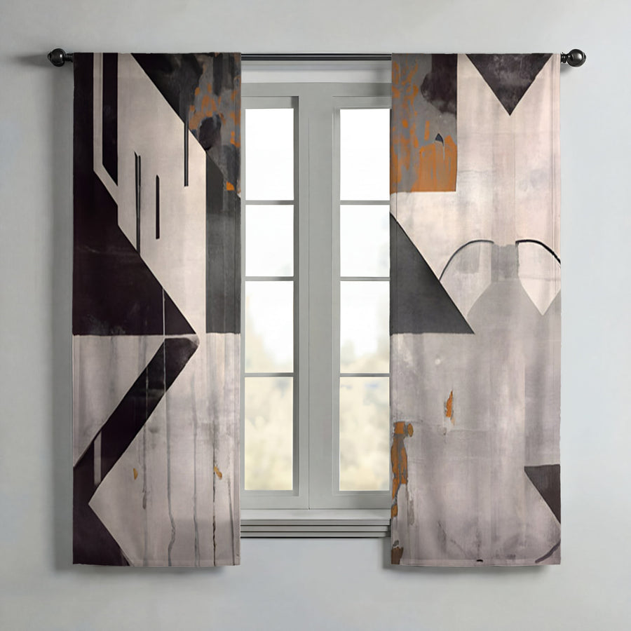 Gray Geometric Industrial Pattern Window Curtains