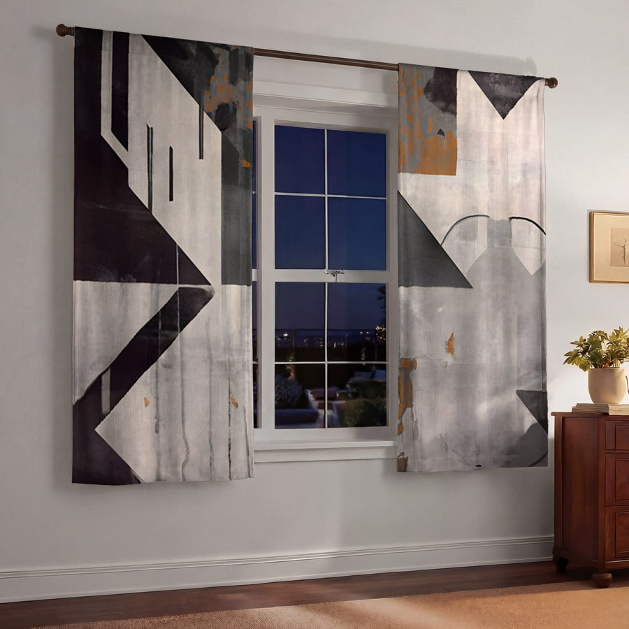 Gray Geometric Industrial Pattern Window Curtains