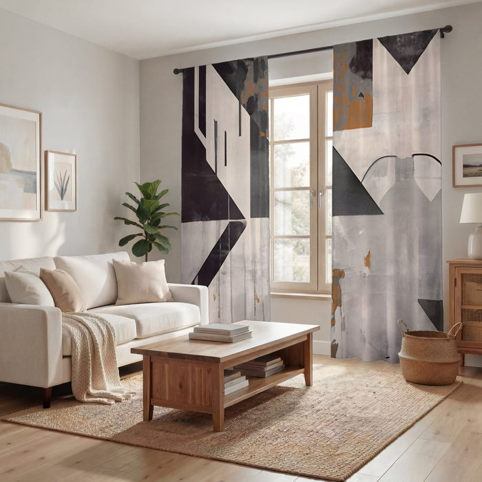 Gray Geometric Industrial Pattern Window Curtains