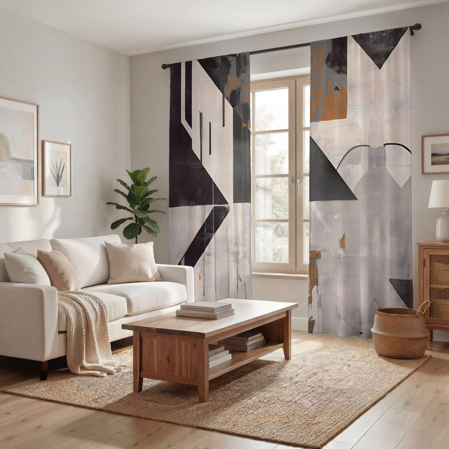 Gray Geometric Industrial Pattern Window Curtains