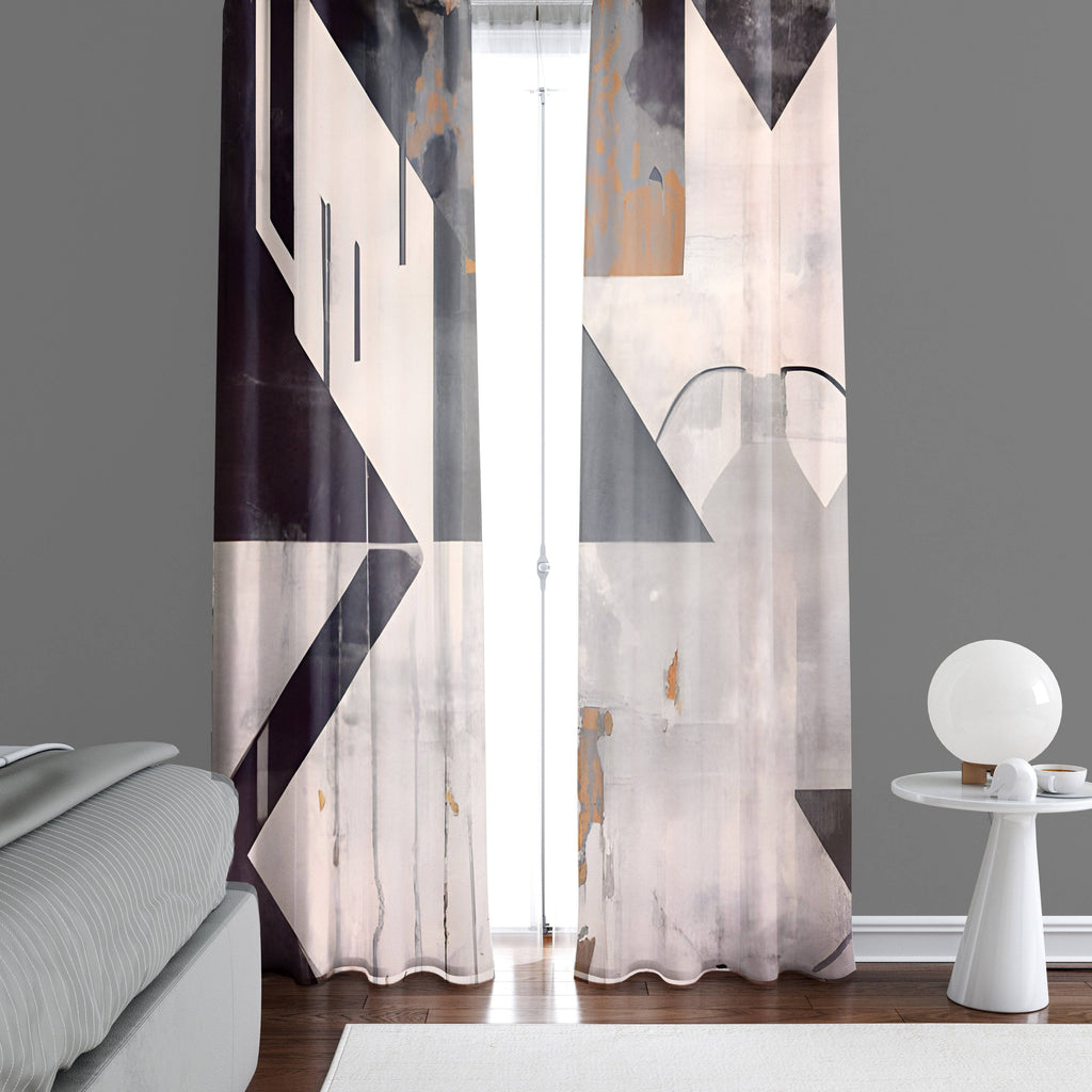 Abstract Window Curtains - Weathered Rustic Art Deco Style - Deja Blue Studios