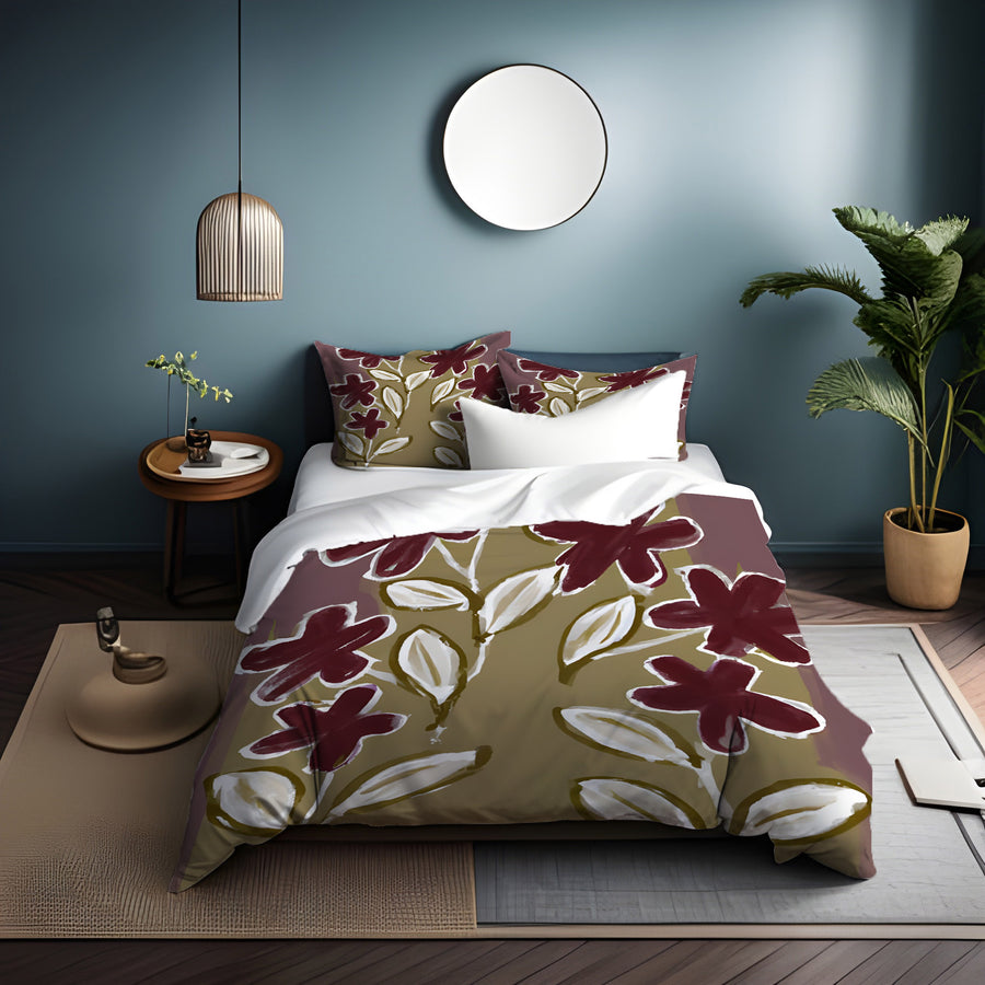 Red Floral Botanical Pattern Duvet Cover