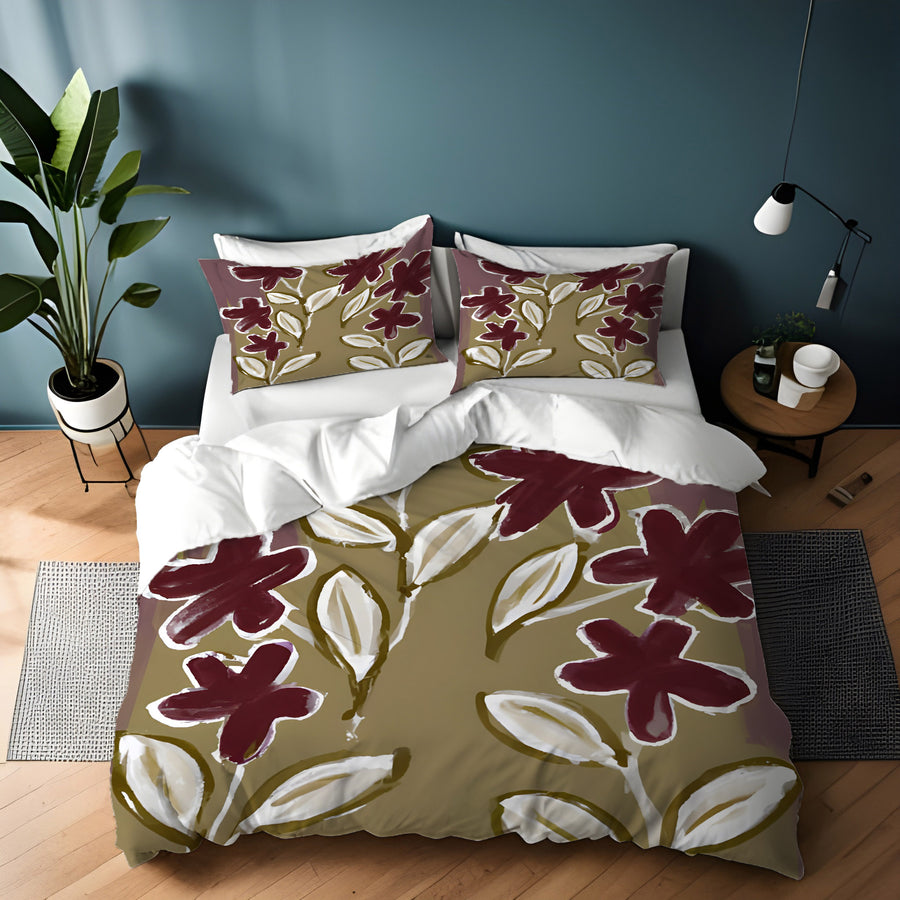 Red Floral Botanical Pattern Duvet Cover