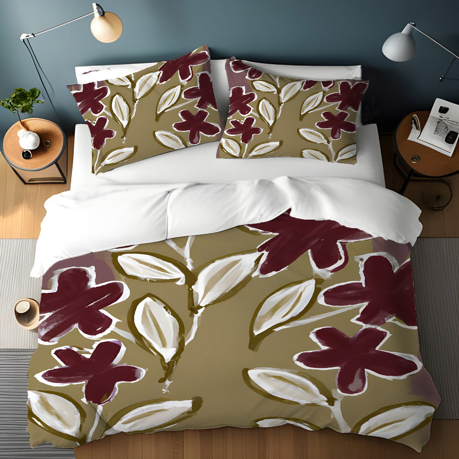 Red Floral Botanical Pattern Duvet Cover