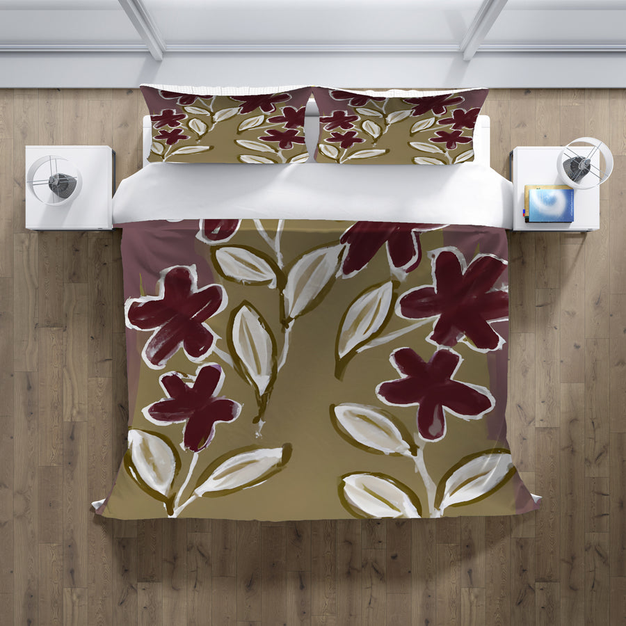 Red Floral Botanical Pattern Duvet Cover