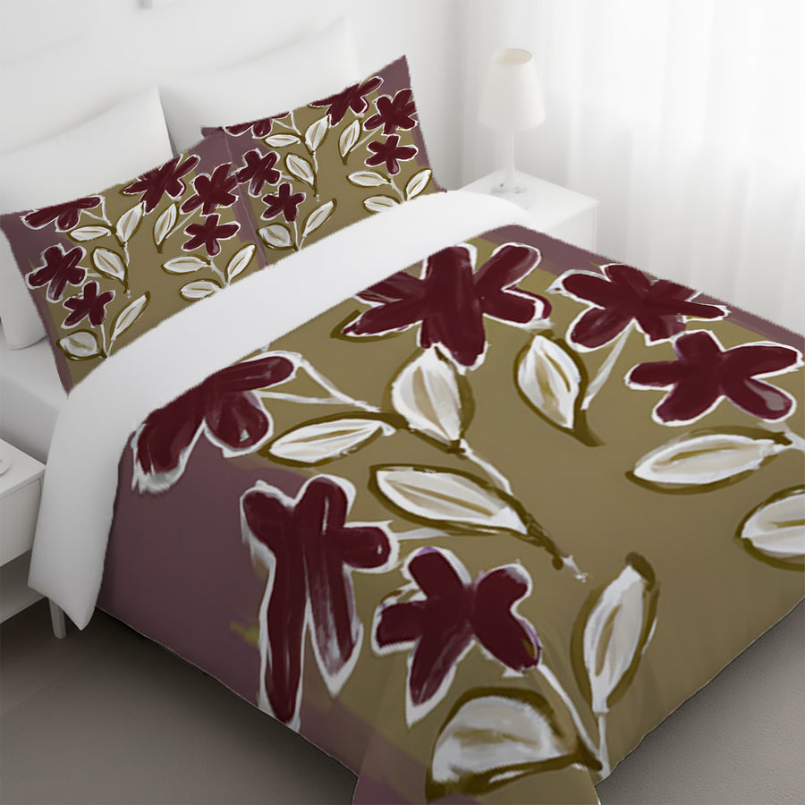 Red Floral Botanical Pattern Duvet Cover