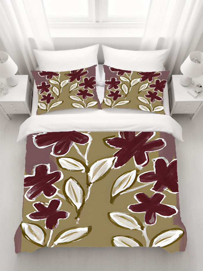 Red Floral Botanical Pattern Duvet Cover