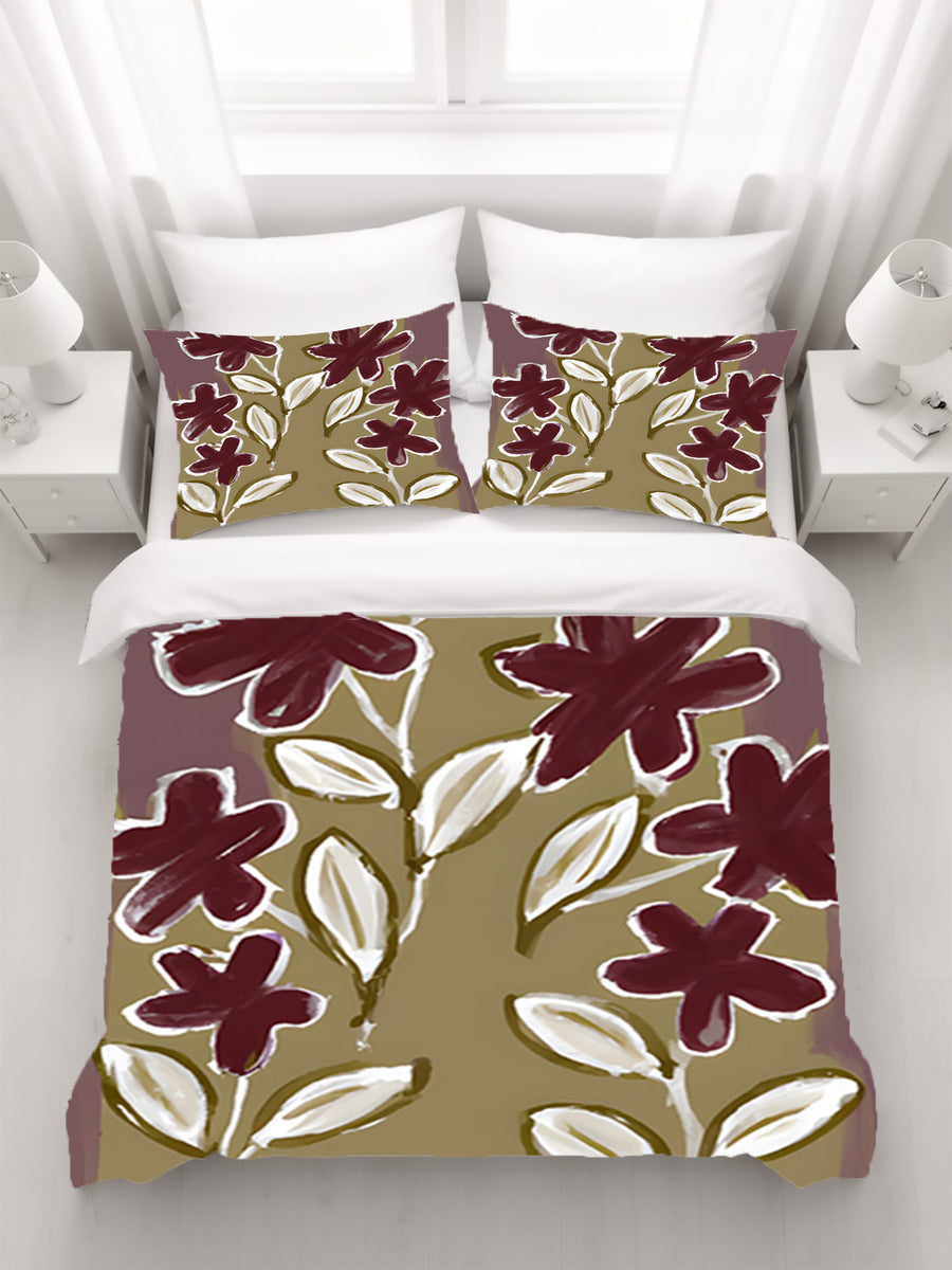 Red Floral Botanical Pattern Duvet Cover
