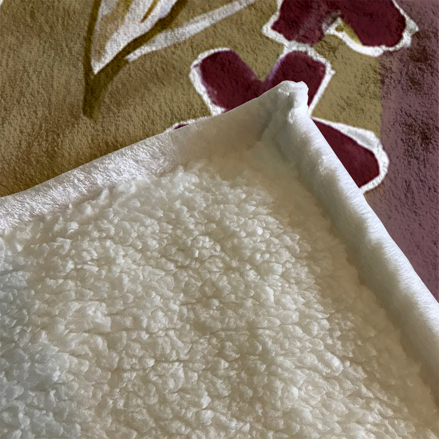 Red Floral Botanical Pattern Fleece Sherpa Blanket