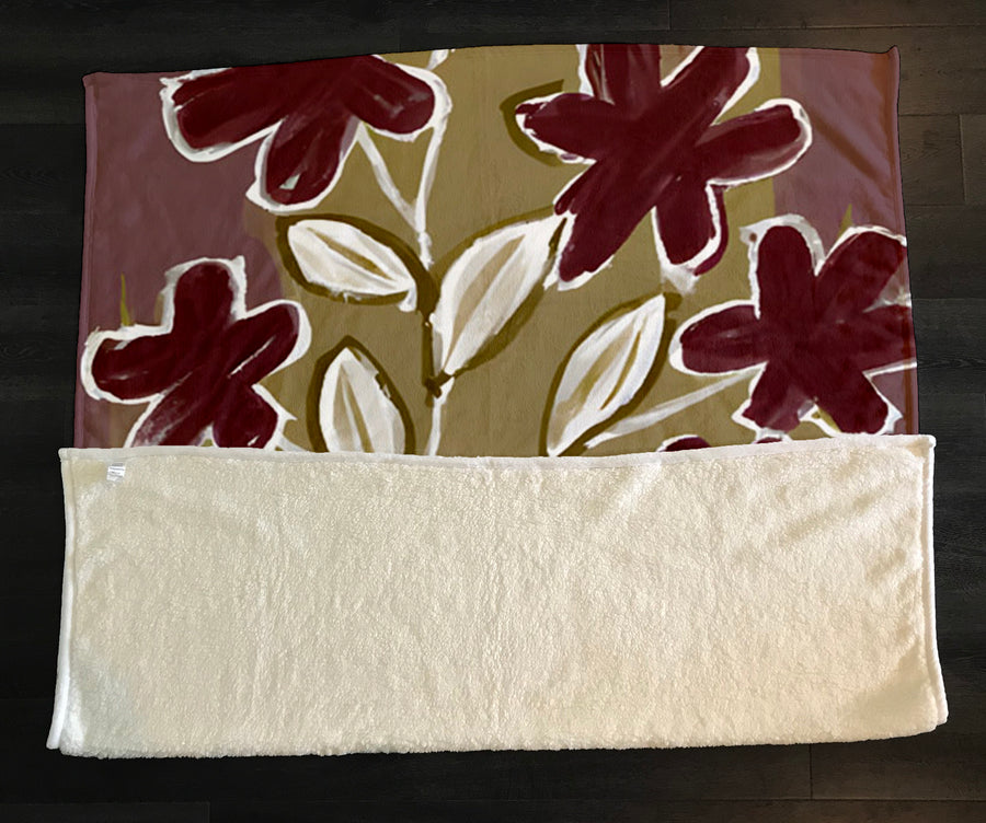 Red Floral Botanical Pattern Fleece Sherpa Blanket