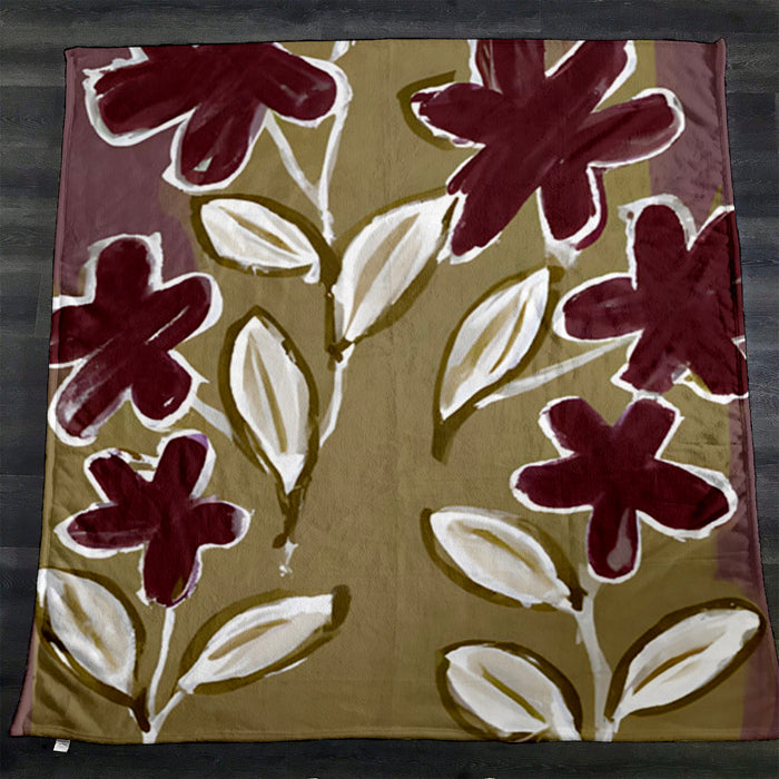 Red Floral Botanical Pattern Fleece Sherpa Blanket