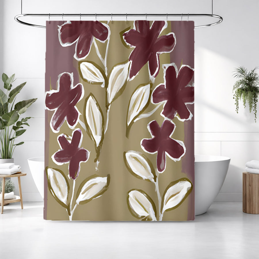 Red Floral Botanical Pattern Shower Curtain