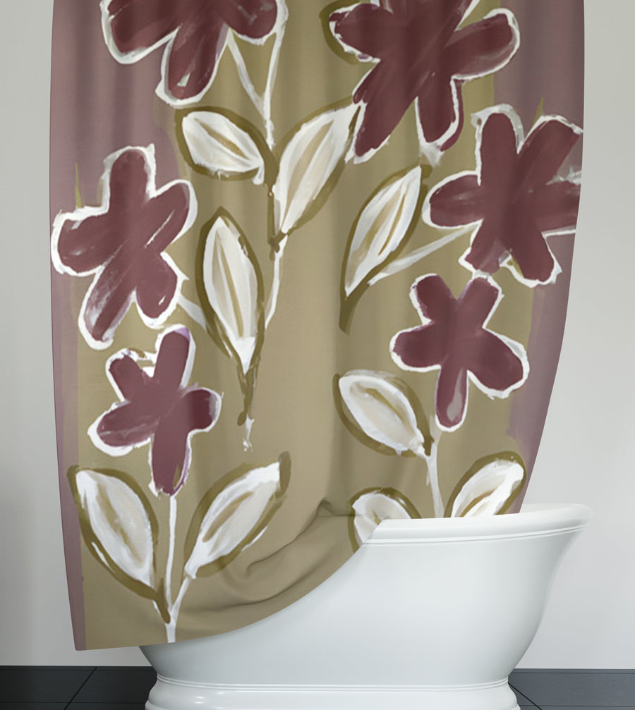 Red Floral Botanical Pattern Shower Curtain