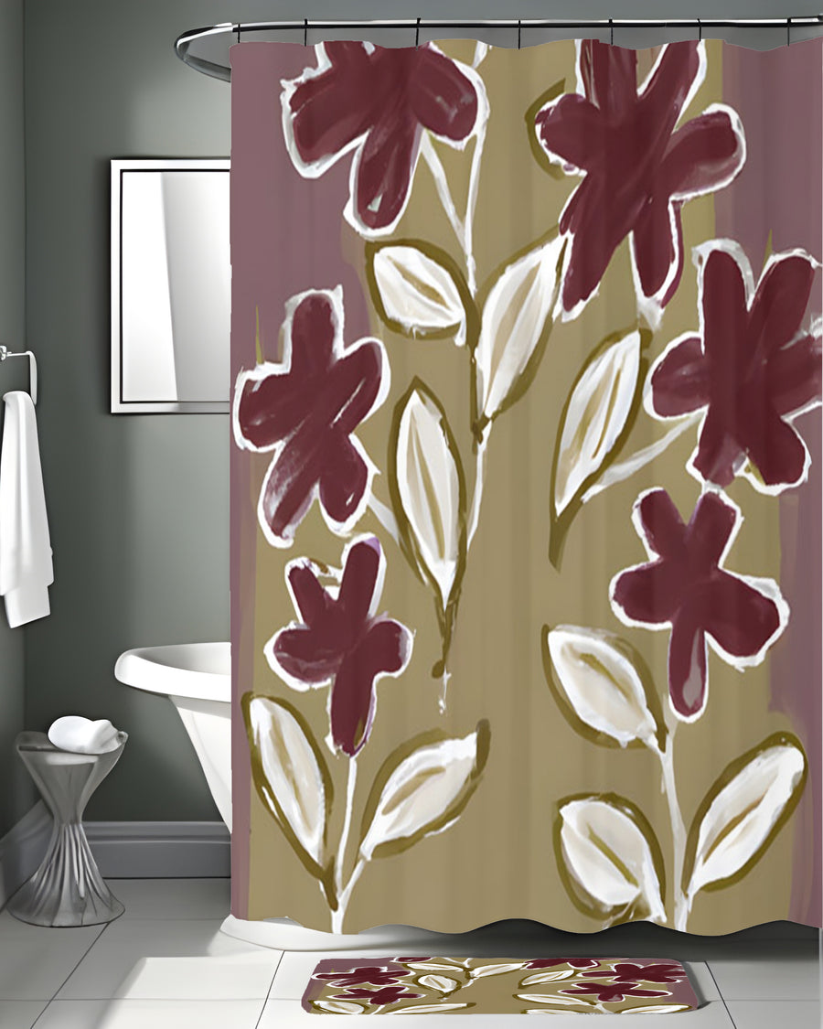 Red Floral Botanical Pattern Shower Curtain