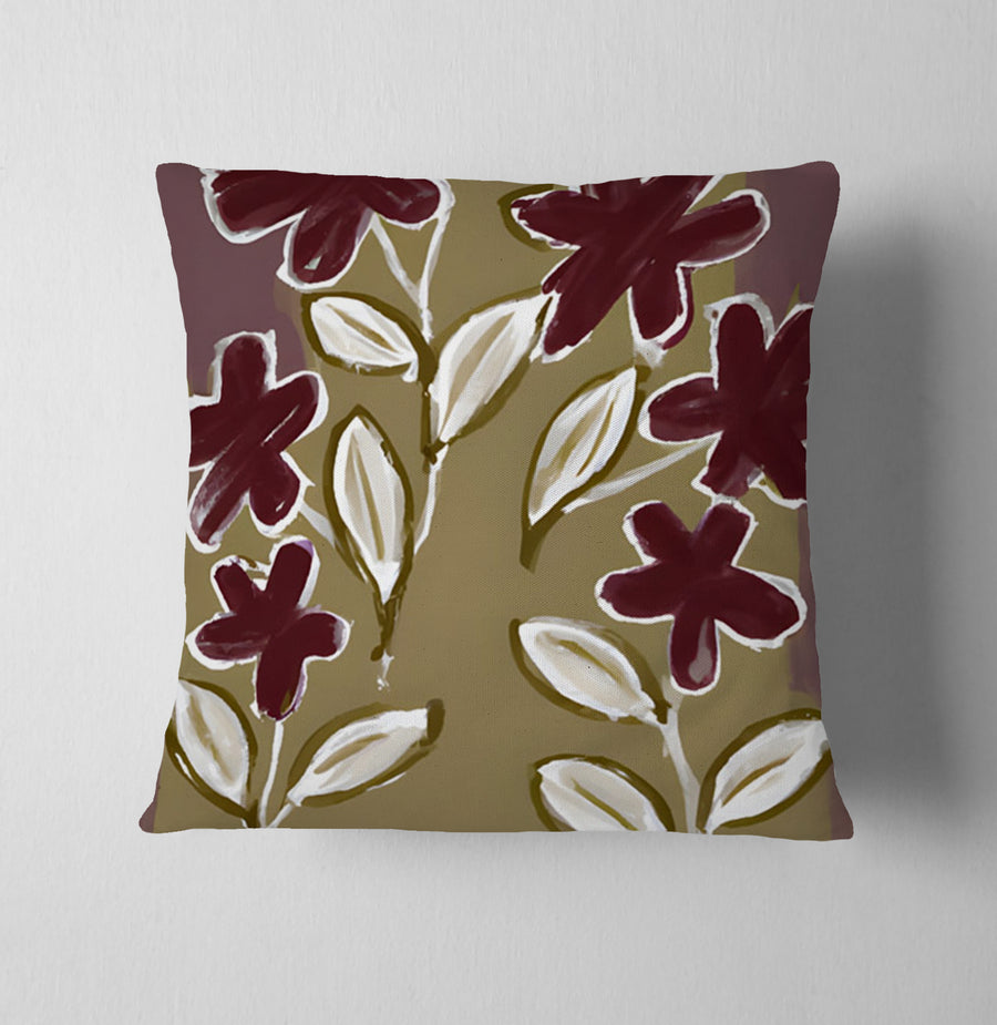 Red Floral Botanical Pattern Throw Pillow Cover