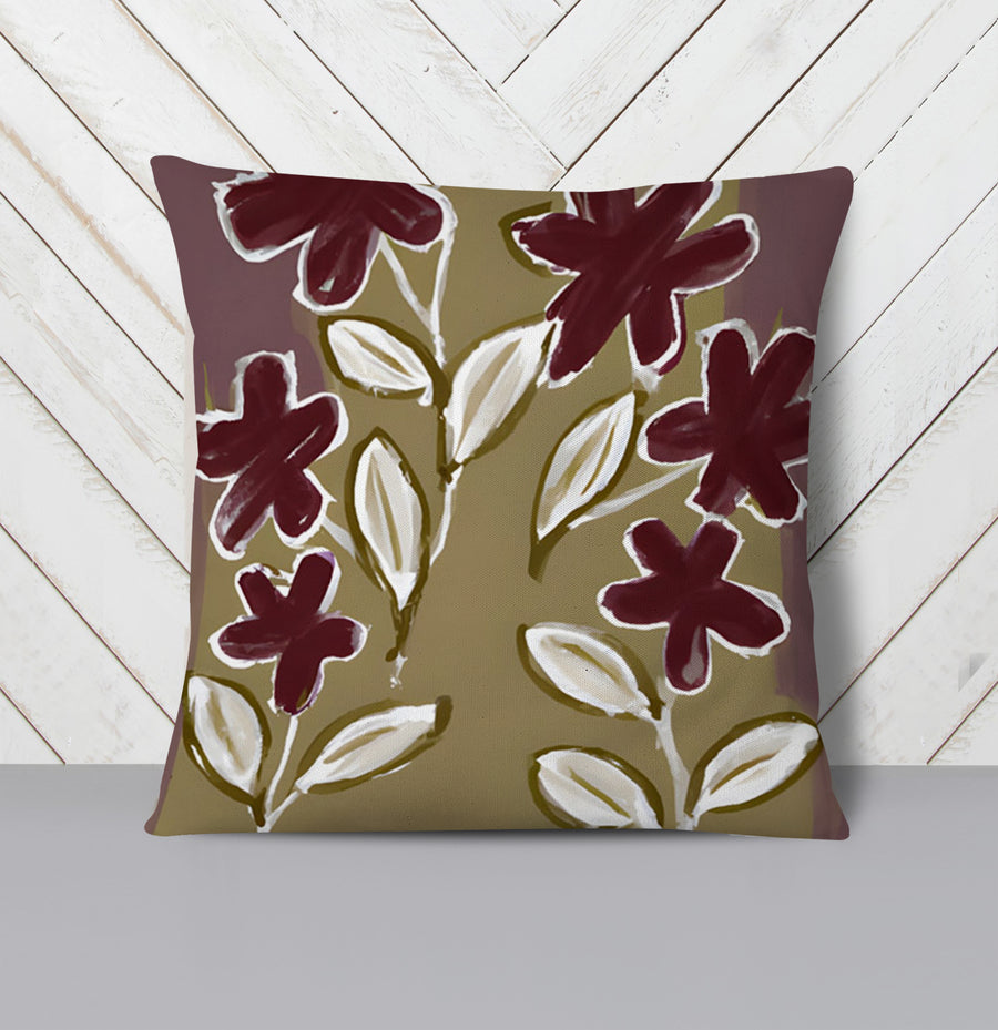 Red Floral Botanical Pattern Throw Pillow Cover