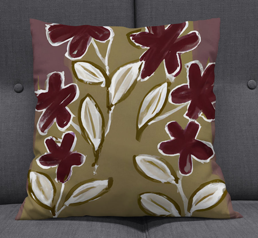 Red Floral Botanical Pattern Throw Pillow Cover